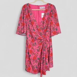 Finders Keepers Hana Mini Dress Pink/Fuchsia Floral Faux Wrap Size US 10 NWT